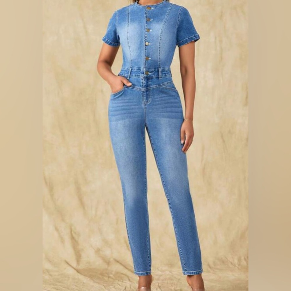 Frenchy Button Front Denim Jumpsuit